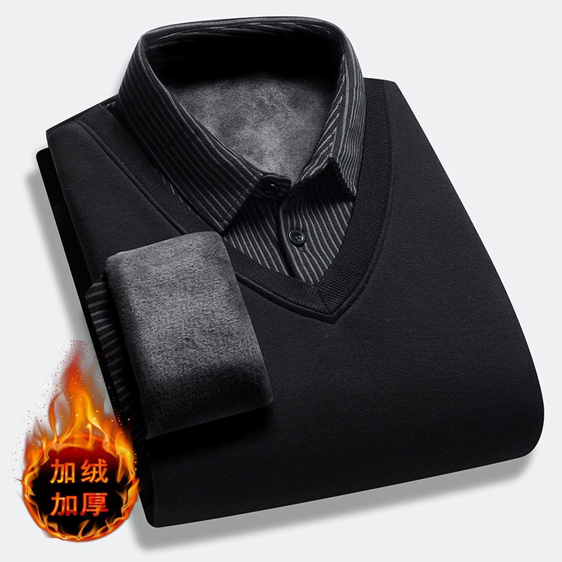 Свитер с рубашкой и воротником мужской теплый свитер среднего и пожилого возраста