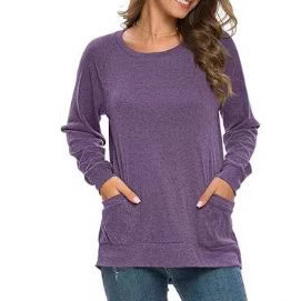 Sudadera Holgada de Cuello Redondo para Mujer de Poliéster con Bolsillo Manga Larga para Uso Diario
