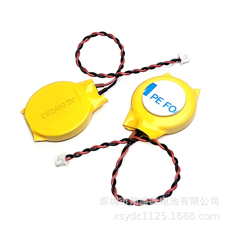 源头厂家供应CR2450端子线纽扣电池CR2450出线带插头贴双面胶电池