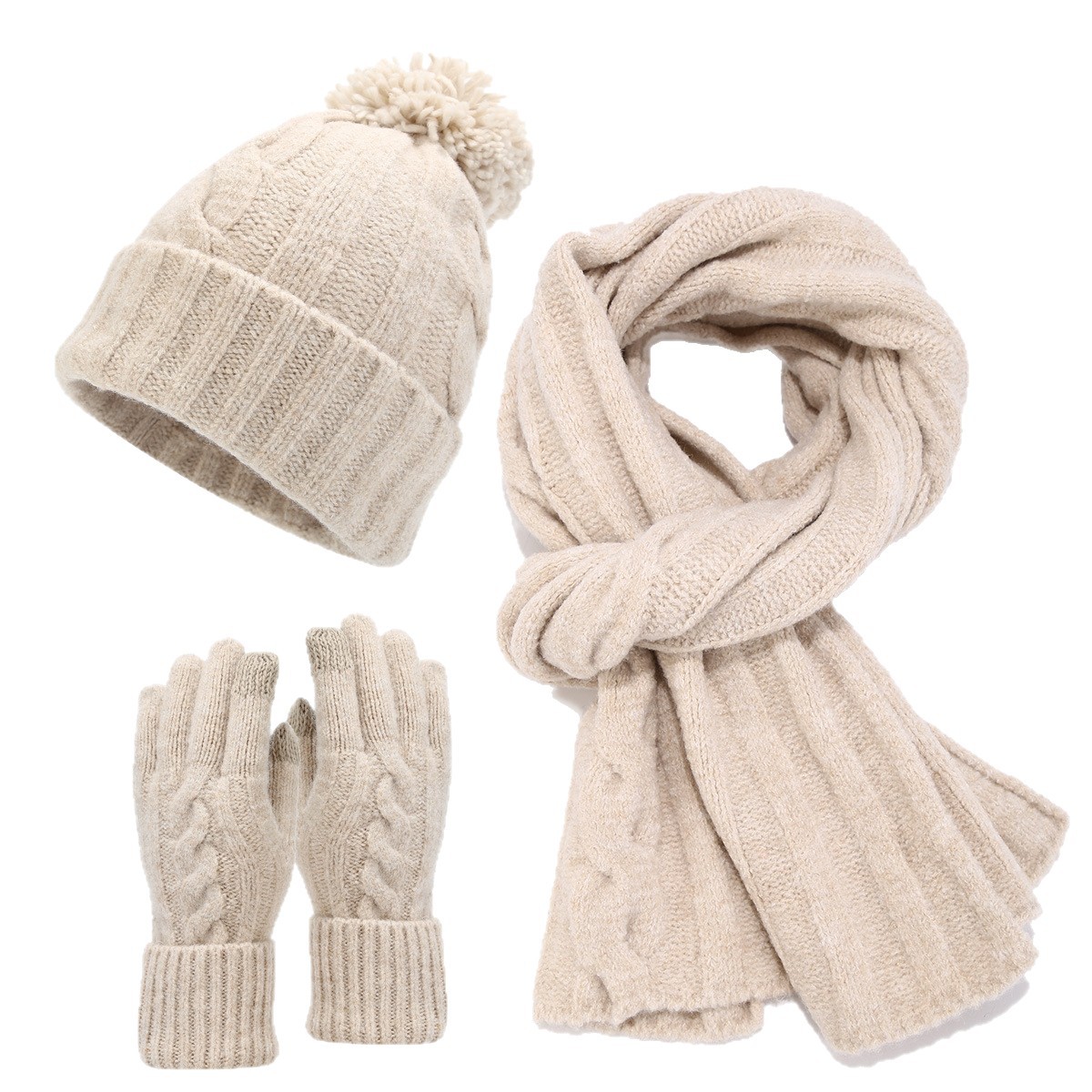 Sombrero de lana de giro retro clásico europeo y americano, bufanda, guantes, traje de tres piezas, traje de gorro de punto de moda de invierno image 6