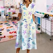 2025女装连衣裙春夏季ebay亚马逊wish跨境欧美油画花卉V领A字裙