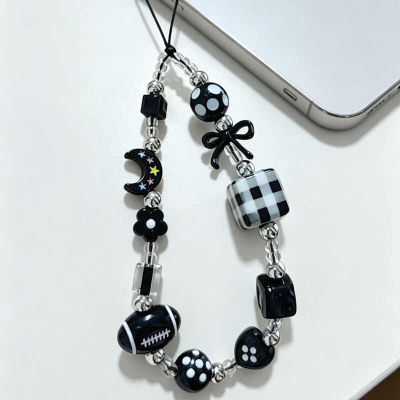 ins Korean plaid square handmade beaded phone chain personalized creative decoration new chain hanging strap