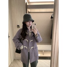 Viking pear 梨豆紫薯大衣 紫色连帽双面呢羊毛大衣