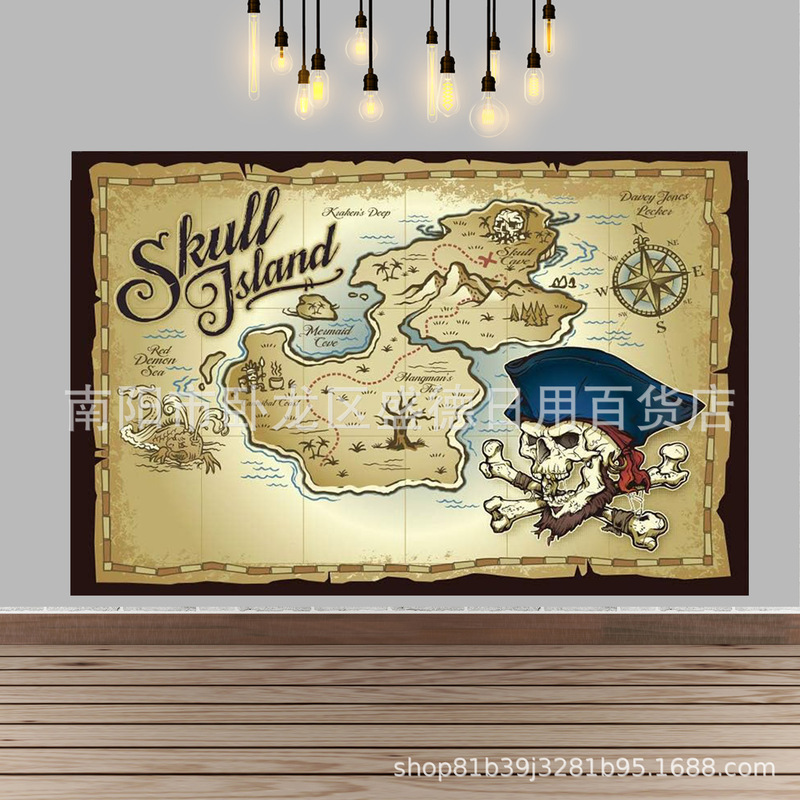 Cross-border retro pirate treasure map background banner adventure treasure map pirate birthday party photography background cloth