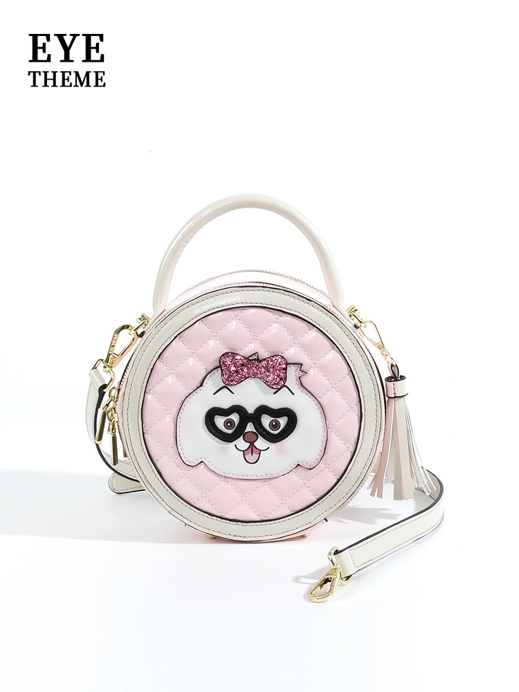 Personalidad de dibujos animados coloridos bolsos de mochila de dama con cremallera bolsas redondas de diseño de nicho de piel esmaltada 2629 #