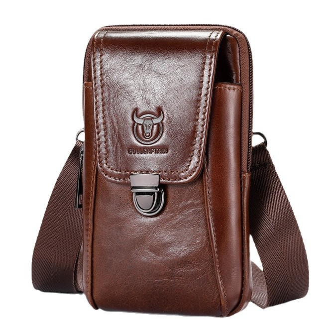 Capitán Niu cuero primera capa de piel de vaca de los hombres de la correa del bolso casual al aire libre del teléfono móvil bolso de cuero genuino hombro crossbody bolso de la cintura
