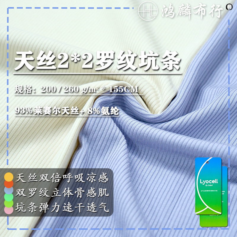 Lyocell Tencel 2*2 Ribbed Fabric 200g Double-Sided Threaded Fabric Sports Vest Bottoming T-Shirt Fabric