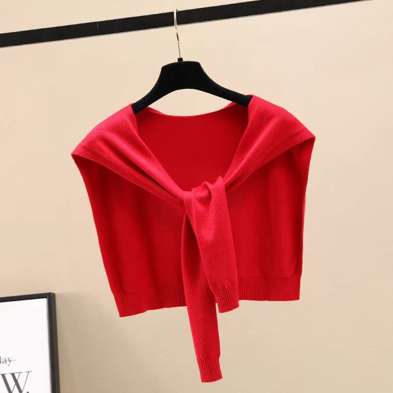 Spring and Autumn Air-conditioned Room Shoulder Small Shawl Shirt with Internet Celebratory Shirt for Summer Knot Knitted Wool with Skirt Scarf for Women