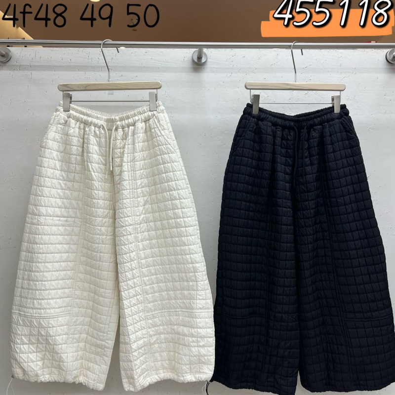 we2026 autumn new Korean-style quilted wide-leg pants for women, loose fit, warm, with adjustable hem