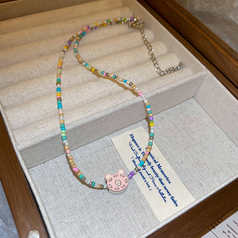 Collar de perlas de color dopamina Estilo étnico Retro con cuentas Cadena de clavícula Moda de nicho Collar de alta gama al por mayor