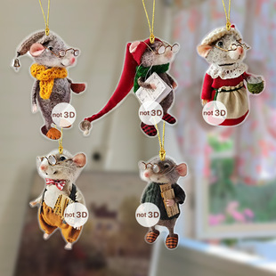 Cross-border Cute Squirrel Family 2D Flat Acrylic Holiday Pendant Warm Family Scene Decorations
