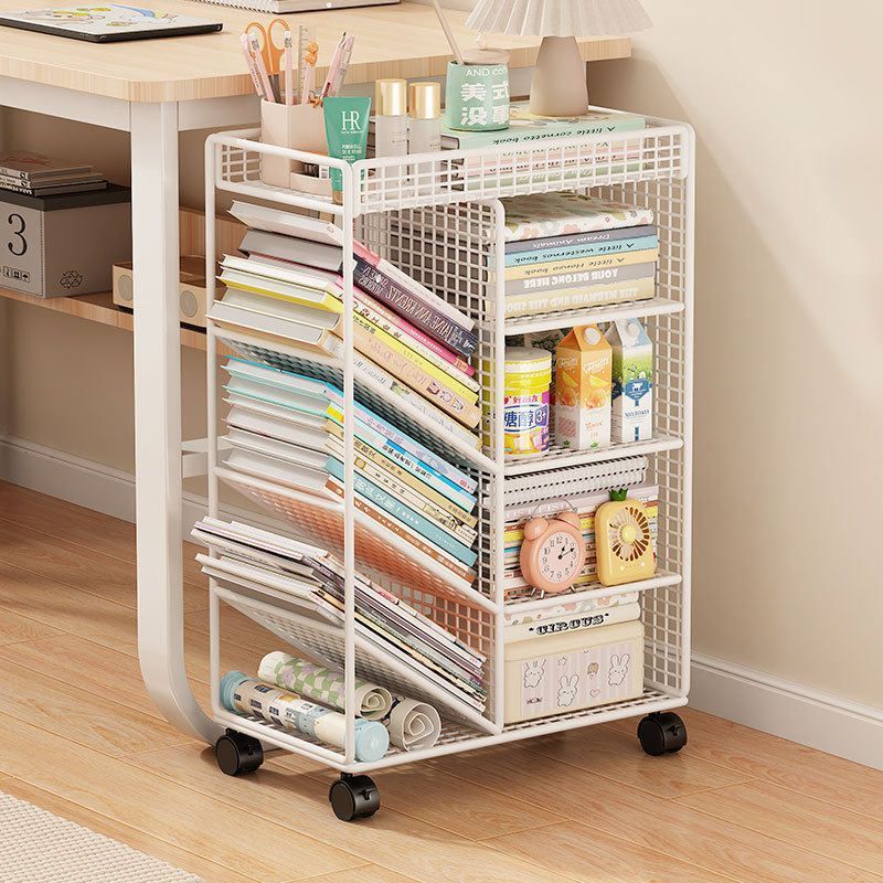 Estante de libros debajo de la mesa, estante de almacenamiento de artículos móviles, carro simple para estudiantes, rueda de almacenamiento de libros junto al escritorio del aula