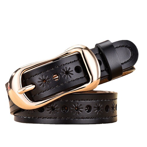 Factory direct supply of women's genuine leather hollow belt, women's versatile cowhide belt, no punching belt, thin belt