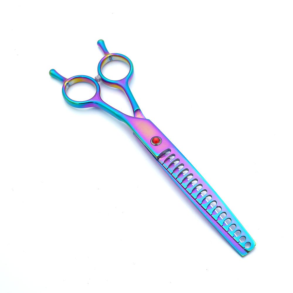 Tijeras de peluquería para mascotas de color de 7.0 pulgadas Tijeras para doblar huesos de pescado Tijeras de dientes dobladas Tijeras de adelgazamiento Tijeras de corte de pelo Tijeras de aseo para mascotas