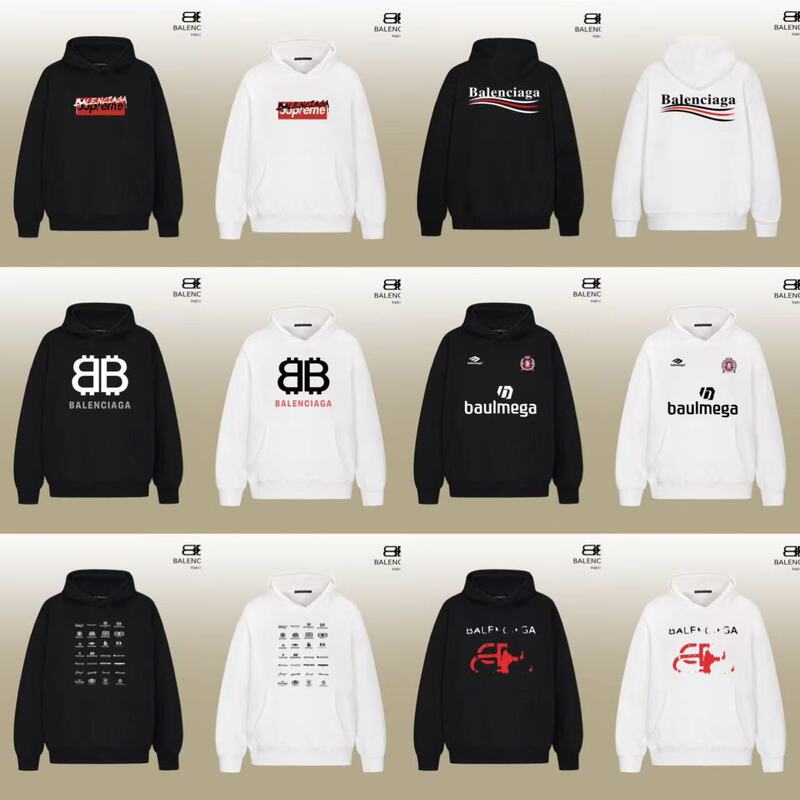 Paris Trendy Brand Pure Cotton Heavyweight Sweatshirt B's New Logo Letter Print Loose Long-Sleeve Hooded Sweatshirt Jacket