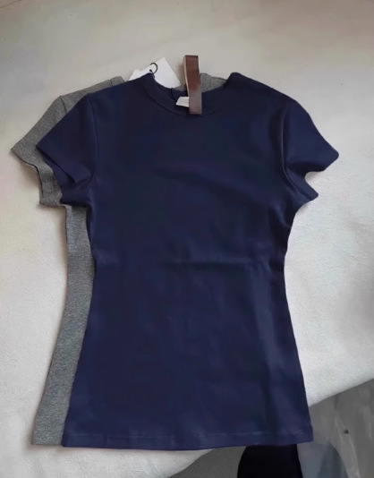ミントグリーンショルダー半袖Tシャツ女性用2025新しいラウンドネックスリム夏ドーパミン着用ホットガールBMトップ|undefined