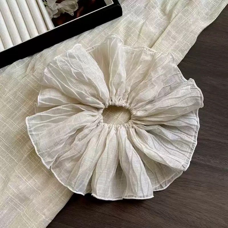 특대 주름 메쉬 머리끈 - 오프화이트 [25cm]
