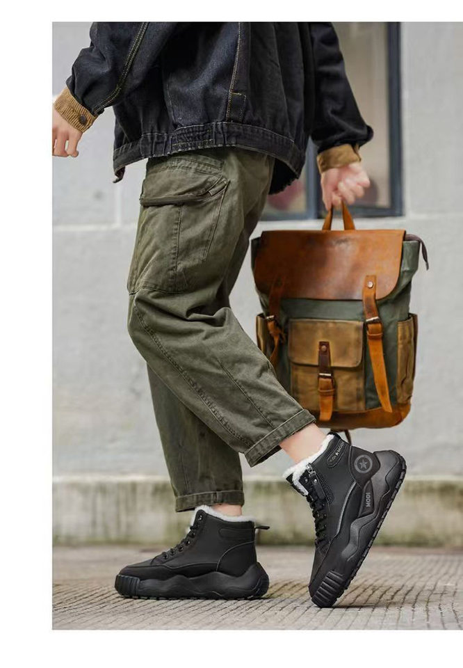 Giày bốt nam cổ cao lót lông giữ ấm chống thấm nước đế dày — CT15 Kaki, CT15 màu xám, CT15 màu đen chi tiết 14
