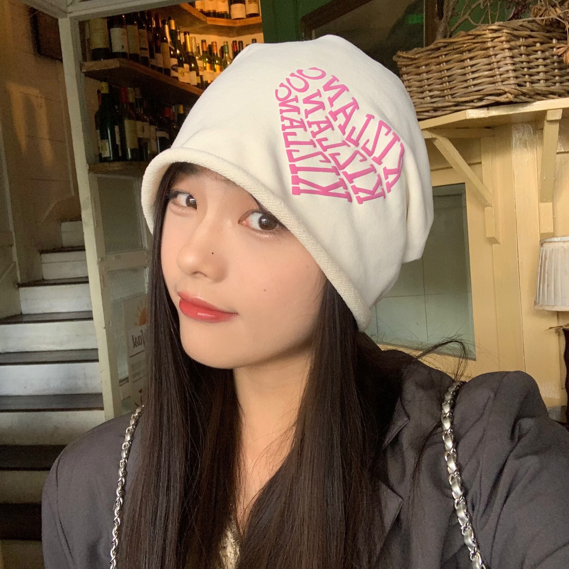 Granny Chen / sombrero Chica caliente amor amor letras pila sombrero otoño invierno calles versátiles muestran la cara pequeña gorra fría