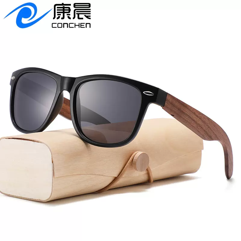 康晨跨境新款木质太阳镜复古米钉竹木眼镜男士偏光防晒墨镜女批发