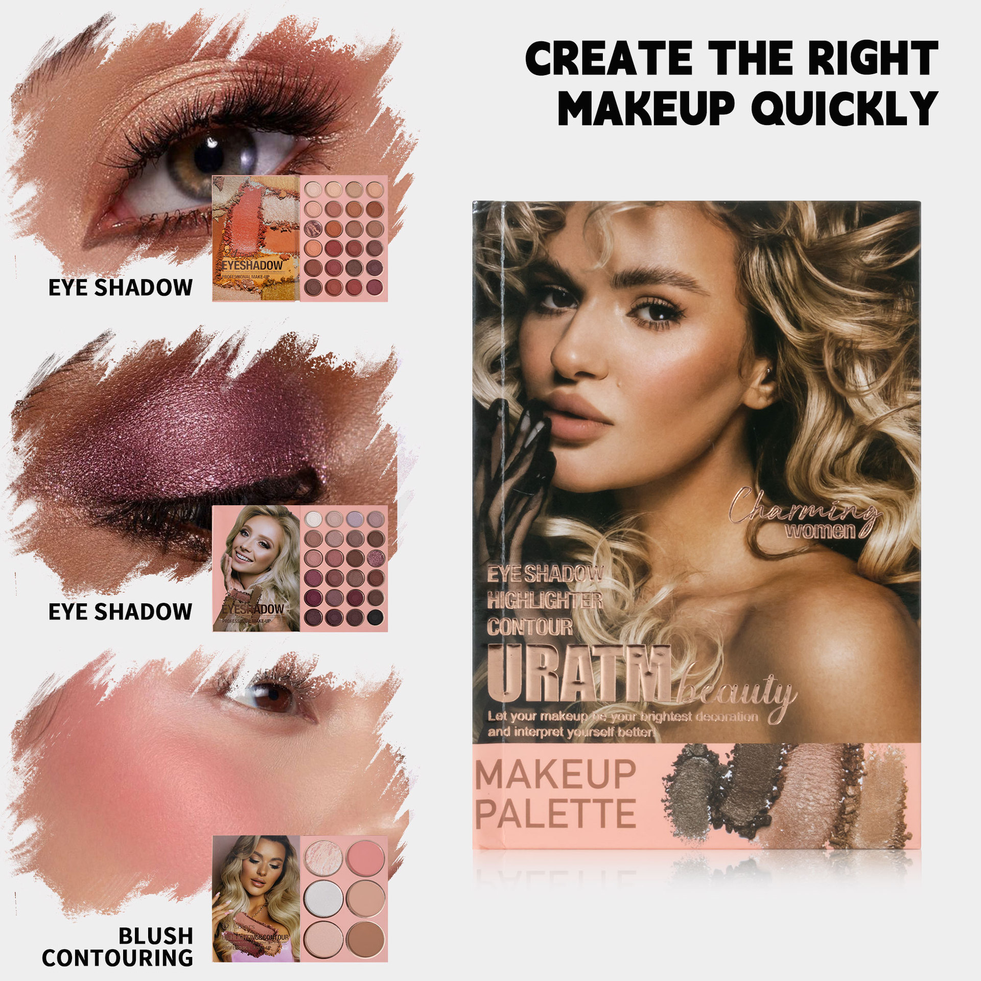 A 54-color cross-border bestseller, 3-page eyeshadow palette, matte pearlescent blush, high-gloss one-piece, easy-to-apply makeup undefined