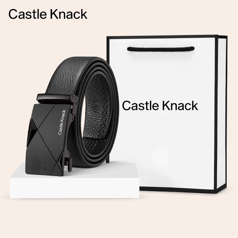 Ремень Castle Knack с автоматической пряжкой, натуральная кожа, регулируемый 110–130 см, в подарочной коробке
