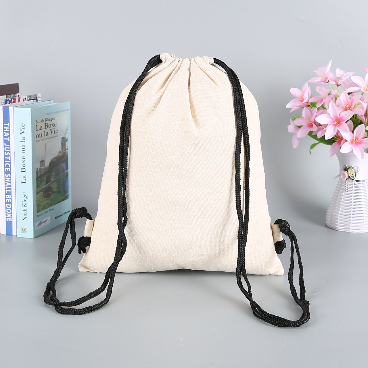 帆布抽绳袋定做棉布束口背包袋订制双抽绳礼品包装袋子定制印logo