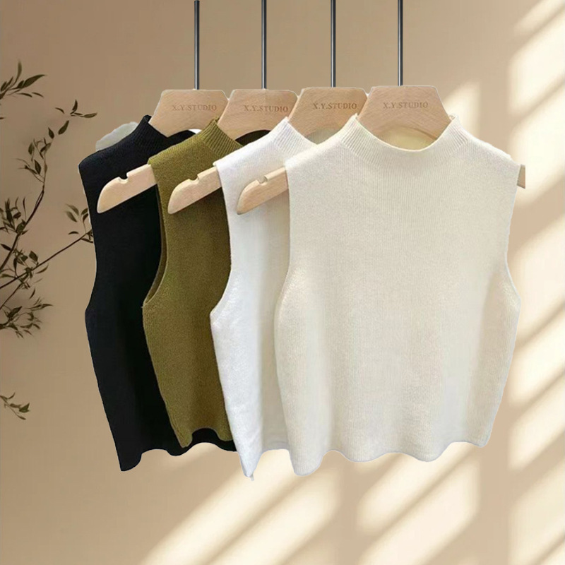 New Women's Knitted Sleeveless Sweater, Warm Inner Wear, Slim Knitted Sweater, Fake Collar, Direct Supply from Manufacturer