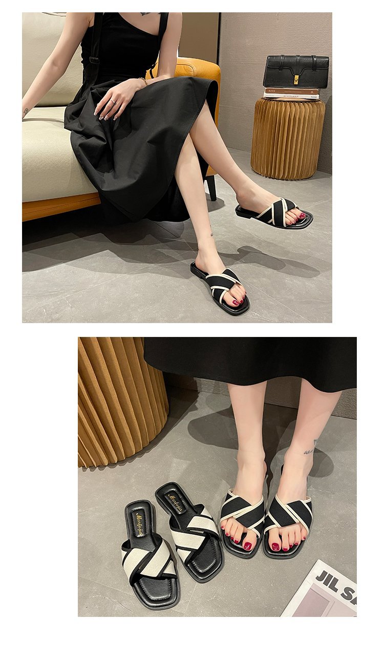 Verão nova versão coreana chinelos preto e branco fundo plano sandálias de praia de fundo macio sandálias e chinelos_voghion.com