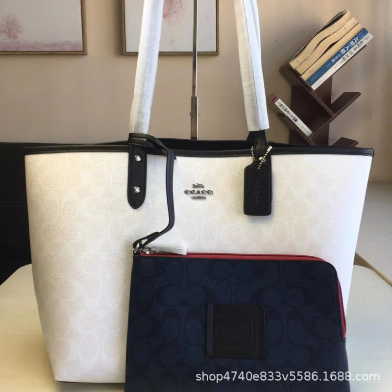 C's Original High-Quality Women's Bag Presbyopic Shopping Bag Large Capacity Blue and White Double-Sided Tote Bag Single Shoulder Bag