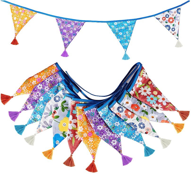 Nueva Bandera de triángulo de algodón decoración de fiesta de cumpleaños papel colorido bandera del Día de los niños Bandera de algodón bandera colgante bandera del jardín