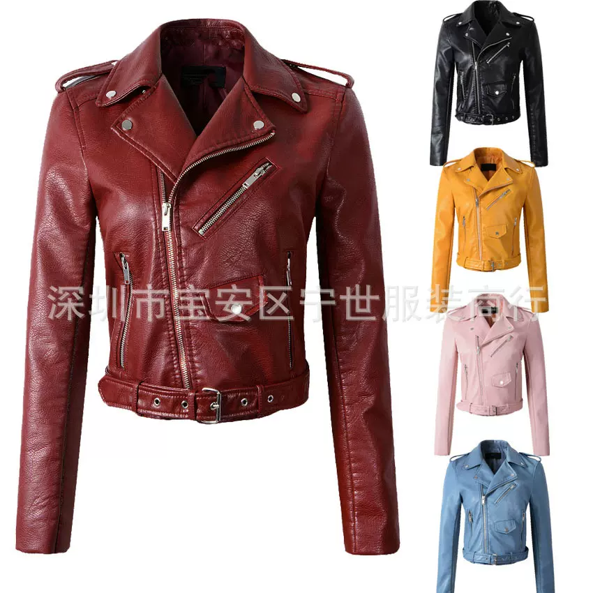 欧美春秋外套短款PU皮衣夹克机车外套短夹克斜拉链小外套修身显瘦