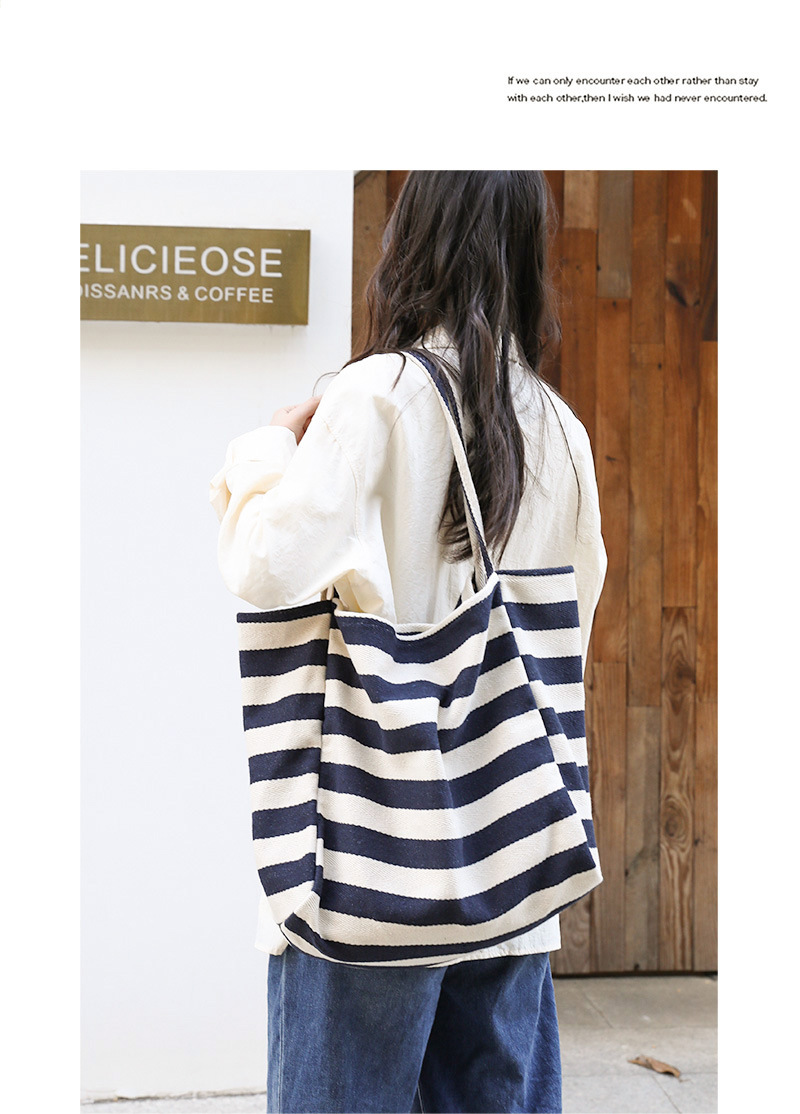 843g Weight Open Closure Type Double Shoulder Straps Strap Type Canvas Bag Bags Type Casual, Holiday Occasion Canvas Material Stripe Pattern All Seasons Season Women's Gender Streetwear Style Large Size Women's Large Canvas Stripe Streetwear Open Canvas Bag 4