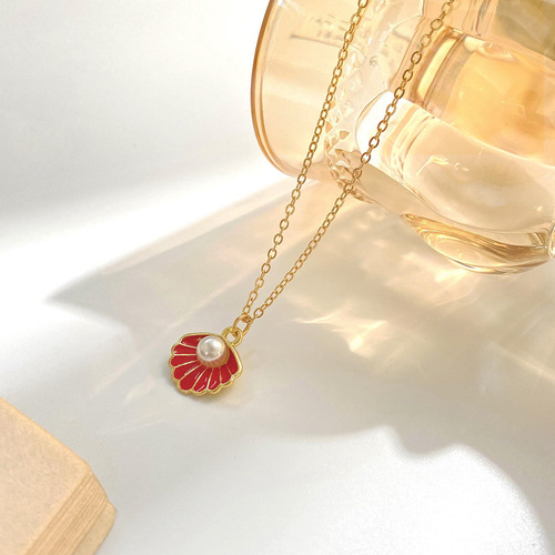 Cross-border European and American pearl shell jewelry set, fashionable temperament, colorful oil drop earrings, internet celebrity temperament necklace