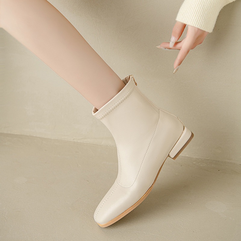 33–43 Große Größen Flache kurze Damenstiefel mit niedrigem Stretch-Absatz und schmaler Silhouette für den Herbst, neue Modelle mit niedrigem Blockabsatz_voghion.com