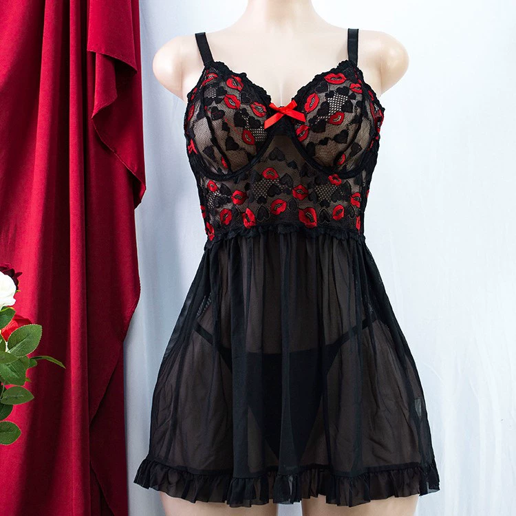 Лаковое sexy пижама, Европейский стиль, кружевное платье, с вышивкой, плюс size, утягивающий эффект