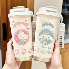 高颜值咖啡杯铃兰杯304不锈钢保温杯便携提绳车载大容量双饮水杯