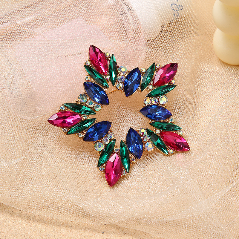 Fashion Pentagram Alloy Plating Inlay Crystal Brooches display picture 2