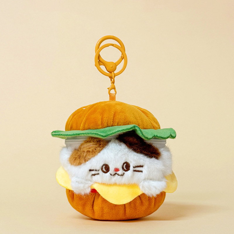 Cat Burger Plush Doll Bag Pendant Creative Coin Purse Earphone Key Storage Bag Cute Mini Bag