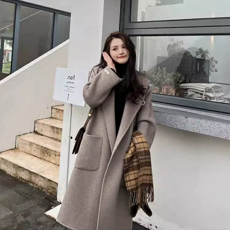 Демисезонное модное шерстяное пальто с капюшоном