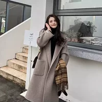 Демисезонное модное шерстяное пальто с капюшоном