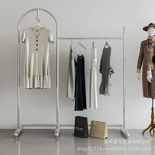 女装网红直播挂衣架创意服装店陈列架落地式展示架不锈钢银中岛架