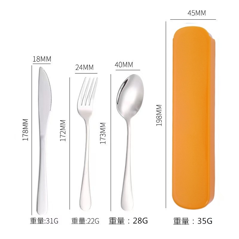 Juego portátil de cubiertos de acero inoxidable, incluye cuchillo, tenedor y cuchara, ideal para estudiantes o camping