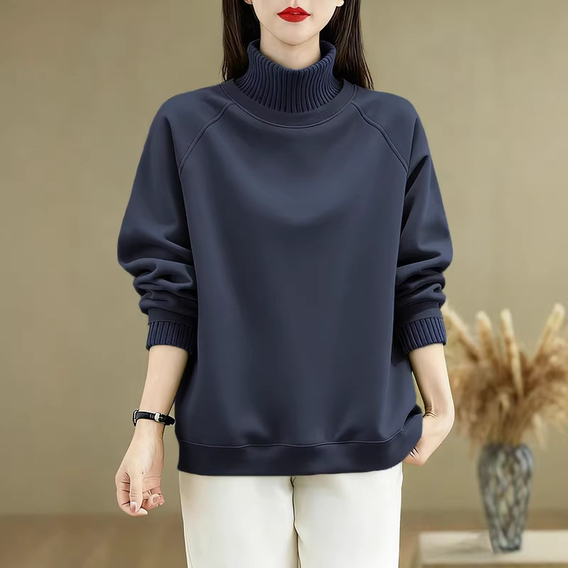 Fleece-Lined Thick High-Neck Sweatshirt, Pure Cotton, Fashionable Print, New Autumn and Winter Style, Artistic Loose Fit, Plus-Size Versatile Top Jacket Fleece-Lined Thick High-Neck Sweatshirt, Pure Cotton, Fashionable Print, New Autumn and Winter Style, Artistic Loose Fit, Plus-Size Versatile Top Jacket