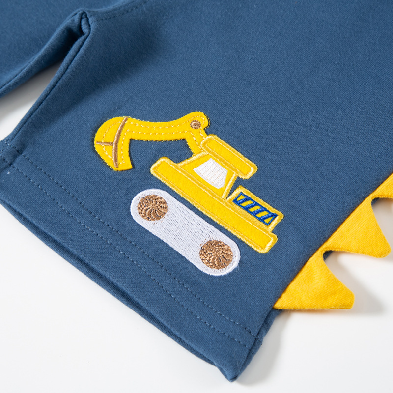 2024 Verano nuevos niños de dibujos animados Pantalones cortos tridimensionales excavadora bordados punto quinto pantalones de una sola pieza entrega