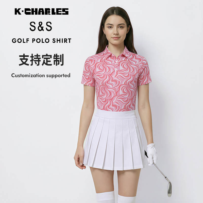 Kcharles Golf Polo Shirt Short-Sleeved Badminton Tennis Sports Quick-Drying Corrugated Pattern Breathable Quick-Drying