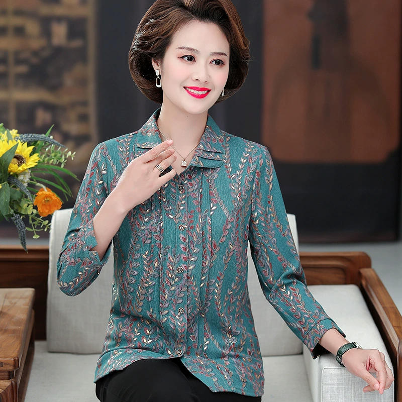 Летняя рубашка для мамы 2024, новинка, женская одежда среднего возраста, весенне-летняя тонкая рубашка, топ с принтом для среднего и пожилого возраста в западном стиле