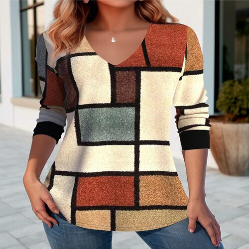 Summer Women's Fashion Versatile Digital Print V-Neck T-Shirt with Hood, Loose and Casual Color 3D T-Shirt