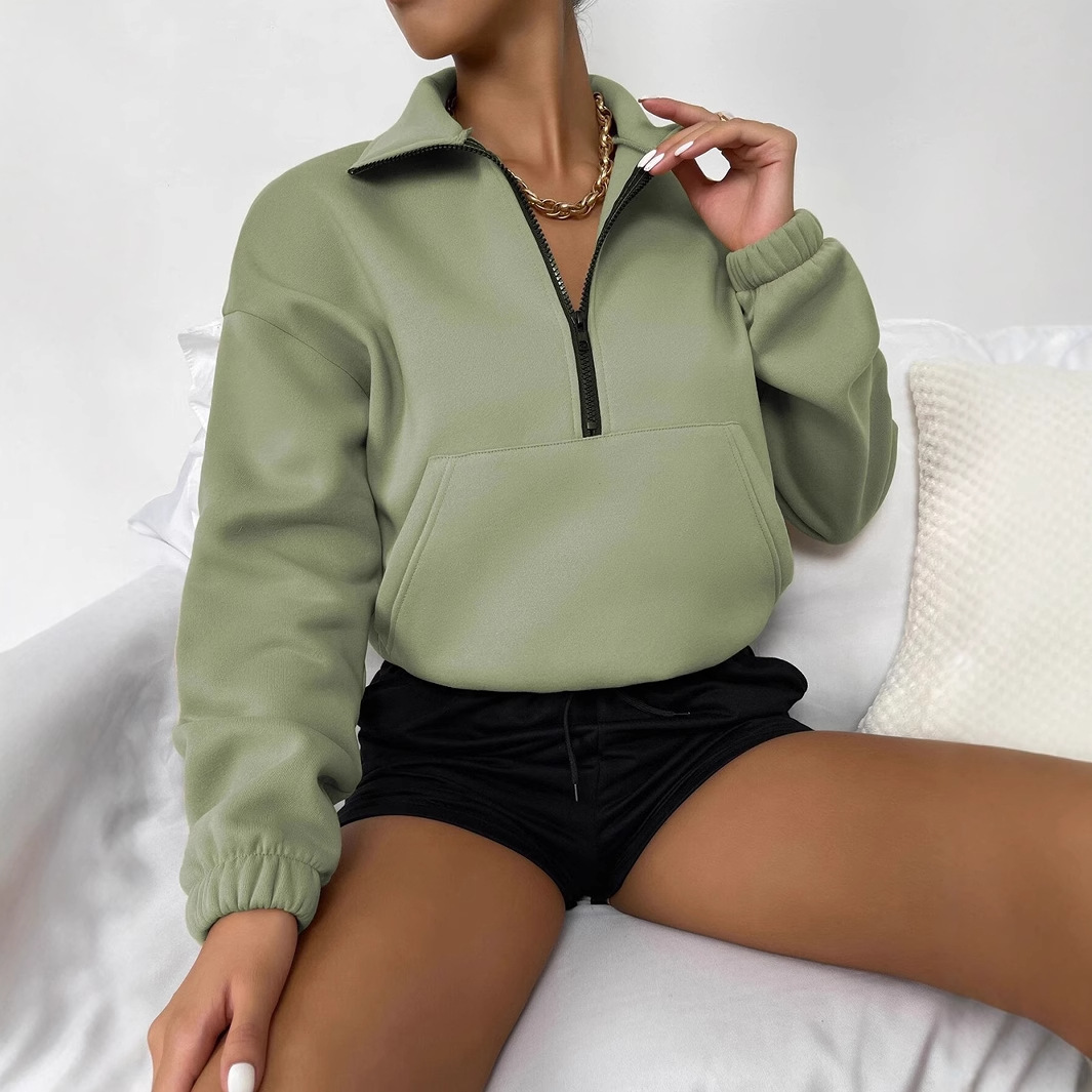 Amazon popular 2023 europeo y americano Otoño e Invierno transfronterizo Comercio exterior superior cremallera soporte cuello manga larga forro polar suéter suelto para las mujeres