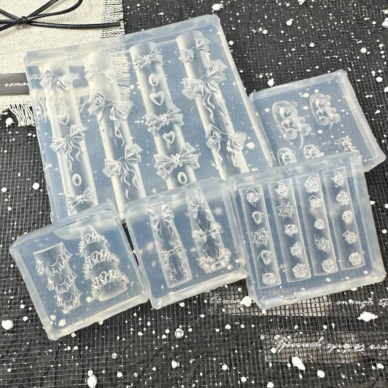 跨境新款美甲硅胶模具 ins甜美飘带蝴蝶结小熊立体雕花模具批发|undefined